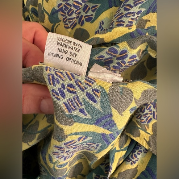 Vtg FLAX Jeanne Engelhart Hawaiian Thinking Tropics Shirt Button Down Green Blue - Picture 7 of 8